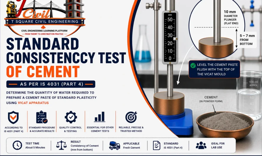 Standard Consistency Test of Cement (Vicat Apparatus) as per IS 4031 (Part 4): Definition, Procedure, Formula & Results