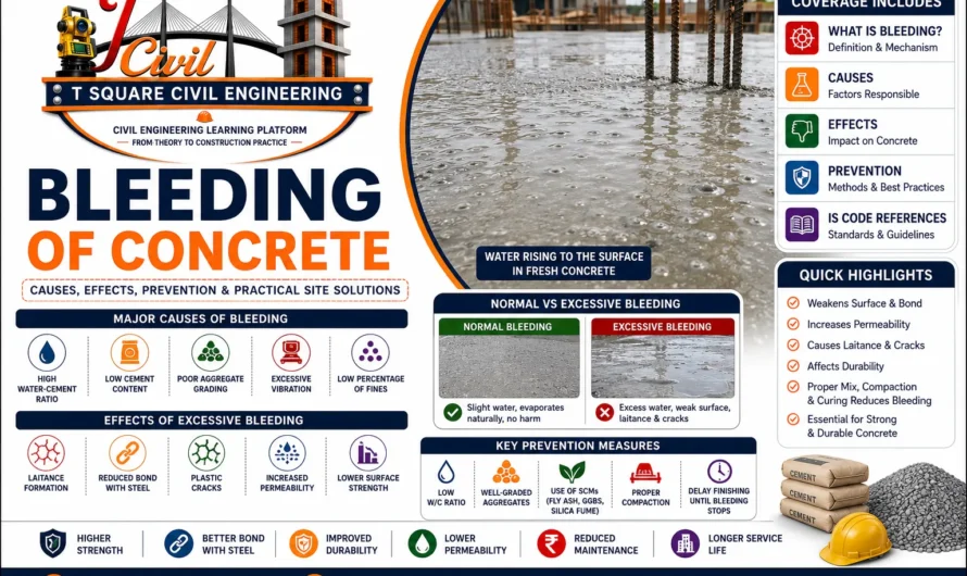 Bleeding of Concrete: Causes, Effects, Prevention, IS Guidelines, Practical Site Solutions, FAQs & Interview Questions