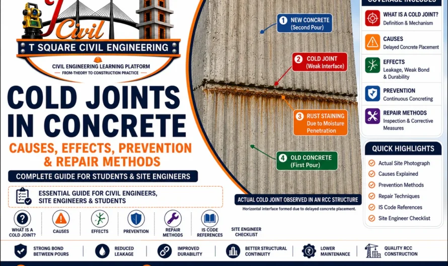 Cold Joints in Concrete | Causes, Effects, Prevention, Repair Methods, IS Code, Site Practices & Interview Questions