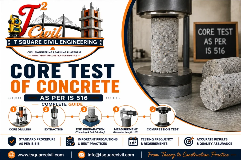 Core test of concrete procedure as per IS 516