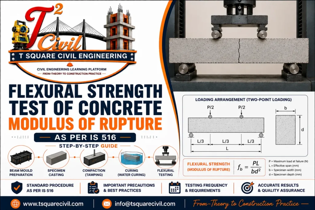 Flexural strength test of concrete using two-point loading arrangement as per IS 516