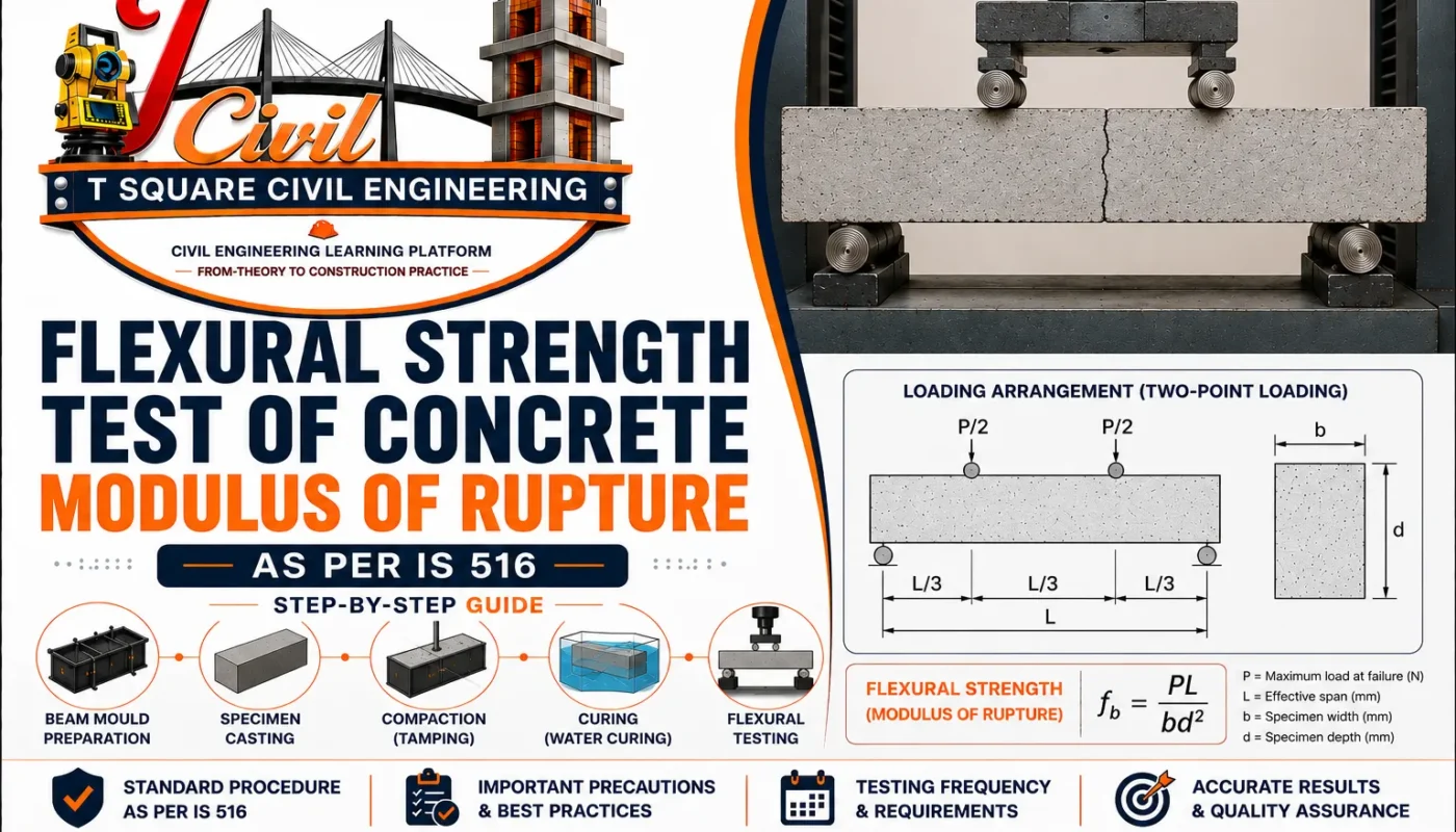 Flexural strength test of concrete using two-point loading arrangement as per IS 516