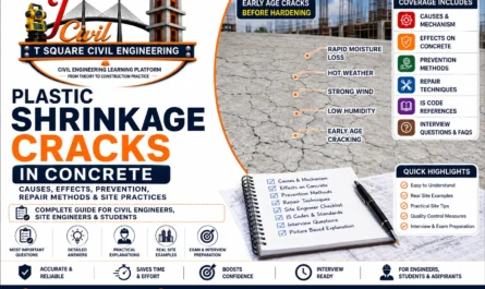 Plastic shrinkage cracks in concrete showing early-age surface cracks caused by rapid moisture loss, hot weather, wind, and low humidity with prevention and repair methods.