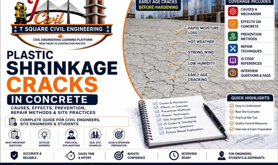 Plastic Shrinkage Cracks in Concrete: Causes, Effects, Prevention, Repair Methods, IS Code, Site Practices & Interview Questions