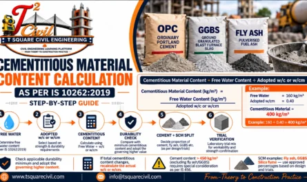 Cementitious material content calculation in concrete mix design as per IS 10262:2019
