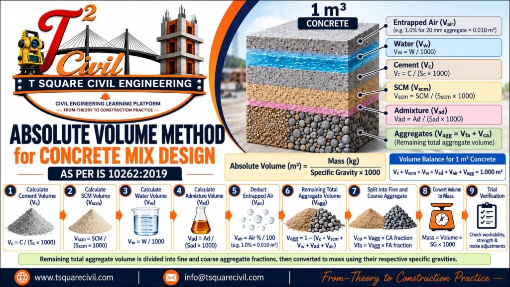 Absolute volume method in concrete mix design as per IS 10262:2019