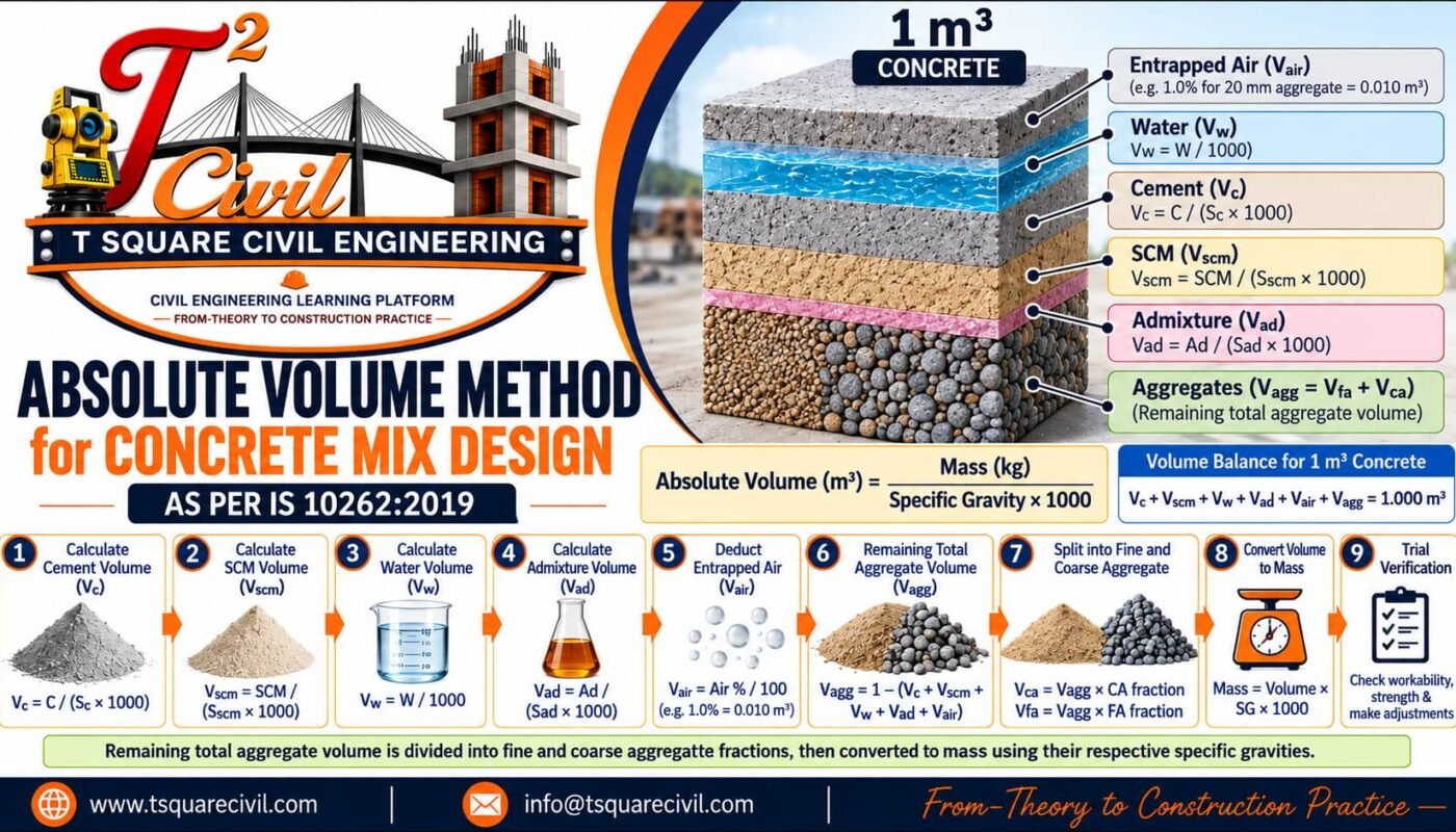 Absolute volume method in concrete mix design as per IS 10262:2019