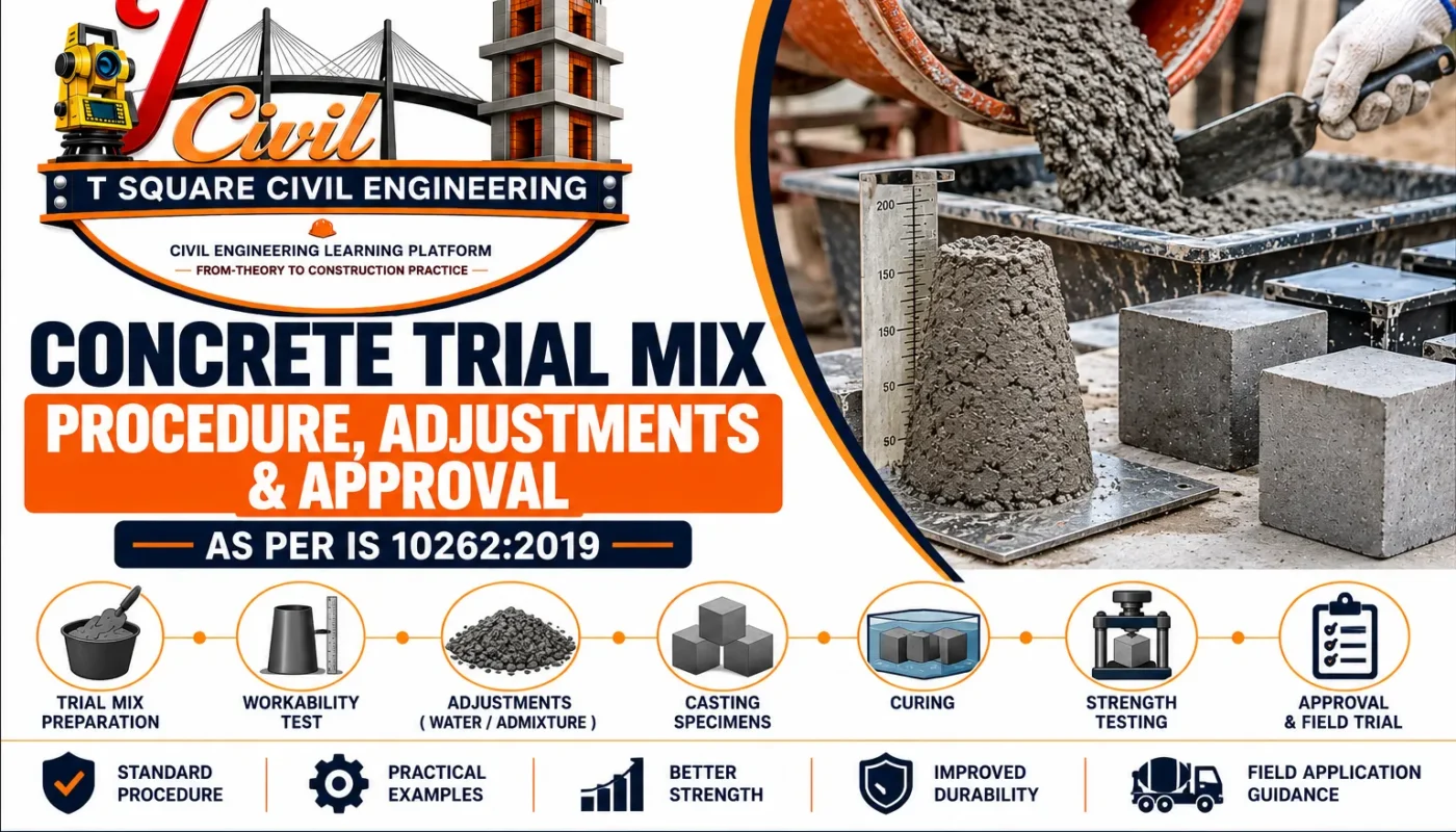 Concrete trial mix procedure adjustments and approval as per IS 10262:2019