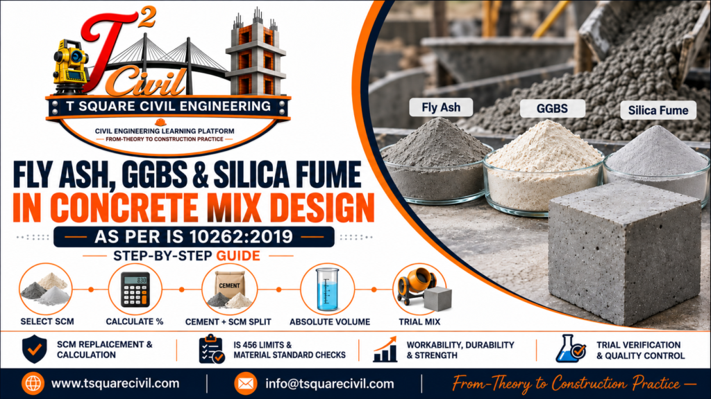 Fly ash GGBS and silica fume in concrete mix design as per IS 10262:2019