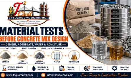 Material tests required before concrete mix design for cement aggregate water and admixture