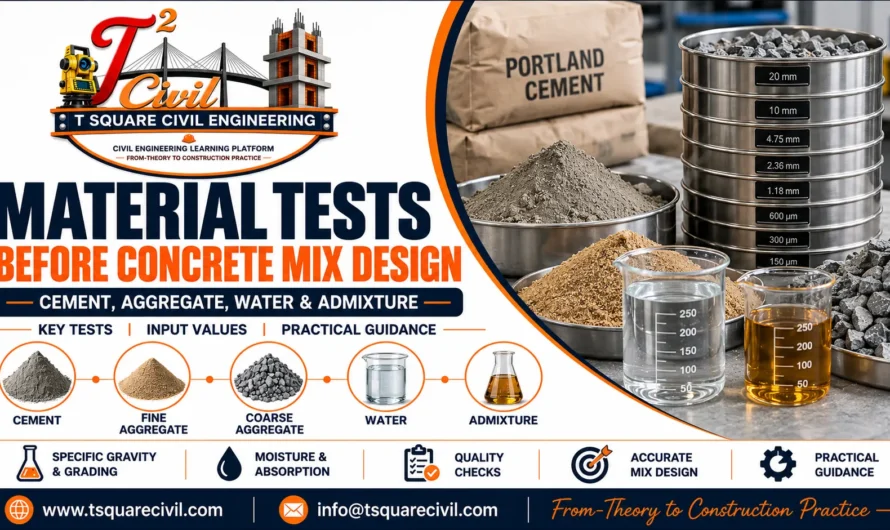 Material Tests Required Before Concrete Mix Design: Cement, Aggregate, Water & Admixture