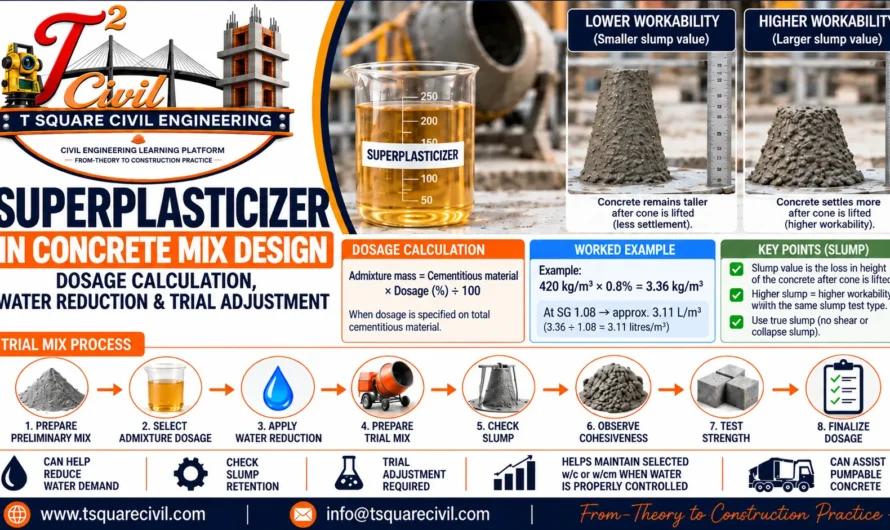Superplasticizer in Concrete Mix Design: Dosage Calculation, Water Reduction & Trial Adjustment