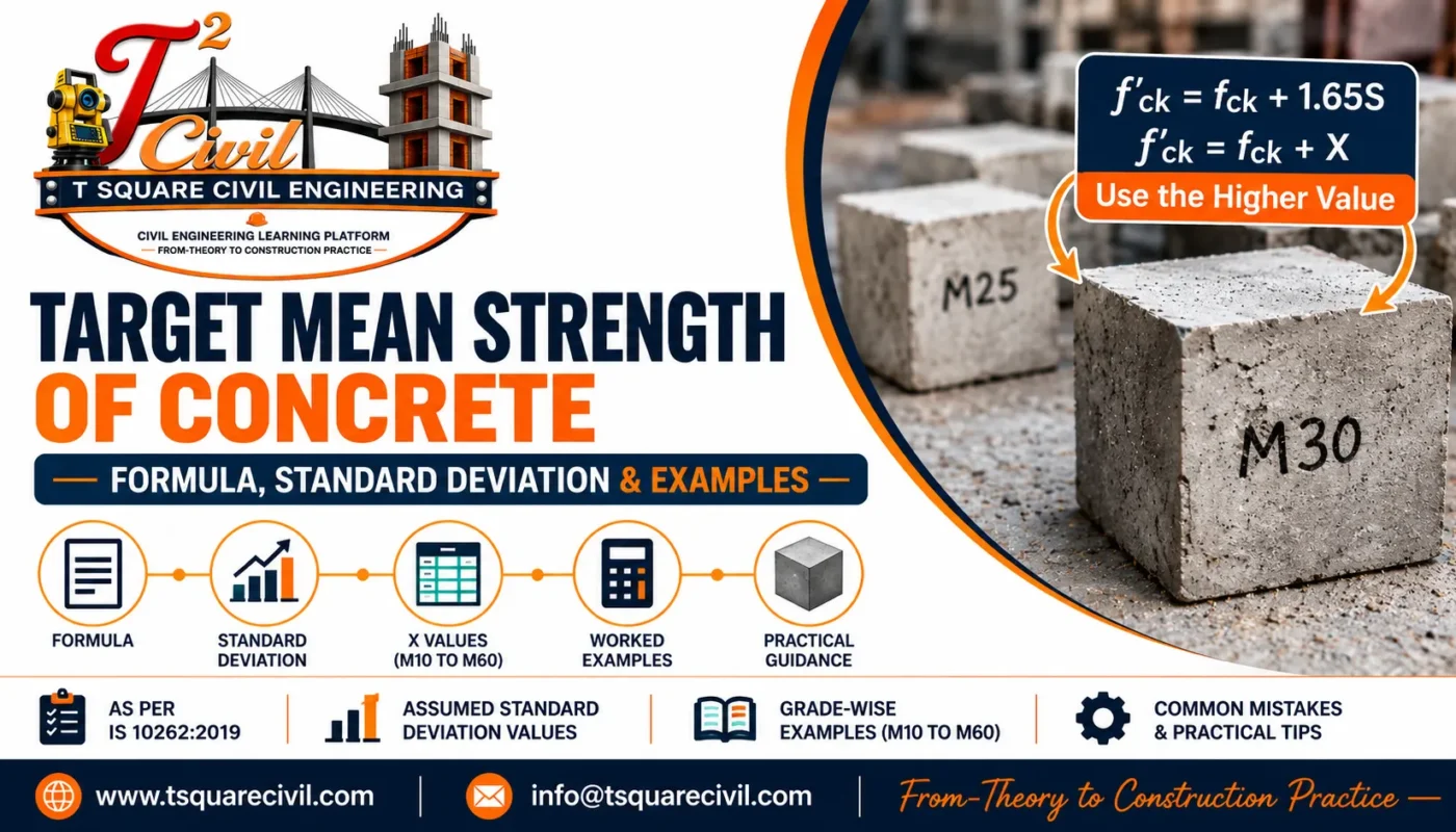 Target mean strength of concrete formula and standard deviation as per IS 10262:2019
