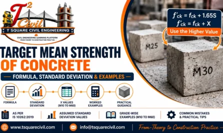 Target mean strength of concrete formula and standard deviation as per IS 10262:2019