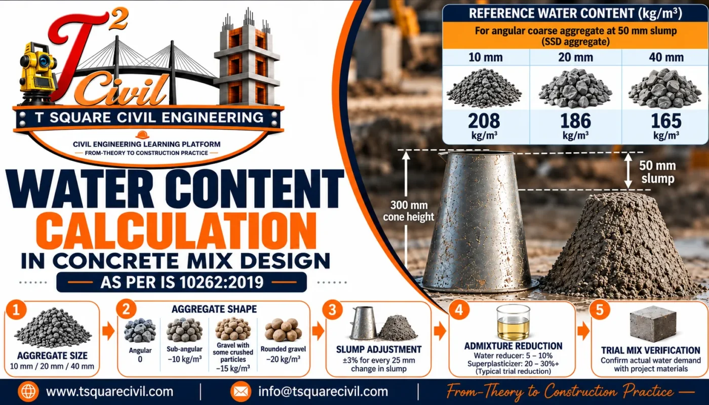 Water content calculation in concrete mix design as per IS 10262:2019