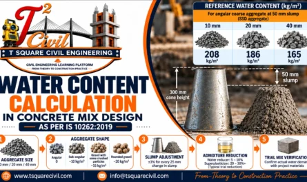 Water content calculation in concrete mix design as per IS 10262:2019