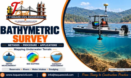 Survey boat using an echo sounder to measure water depth and map the reservoir bed