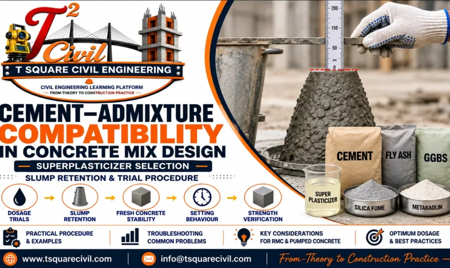 Cement–Admixture Compatibility in Concrete Mix Design: Superplasticizer Selection, Slump Retention & Trial Procedure