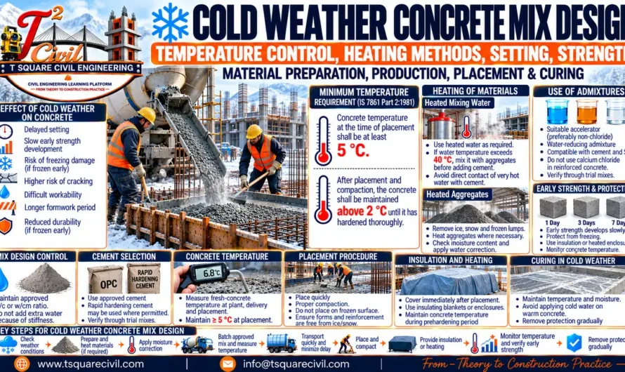 Cold Weather Concrete Mix Design: Temperature Control, Heating Methods, Setting, Strength & Site Procedure