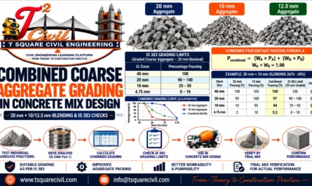 Combined coarse aggregate grading showing 20 mm and 10 mm aggregate blending calculation