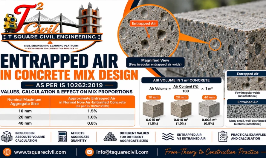 Entrapped Air in Concrete Mix Design: IS 10262:2019 Values, Calculation & Effect on Mix Proportions