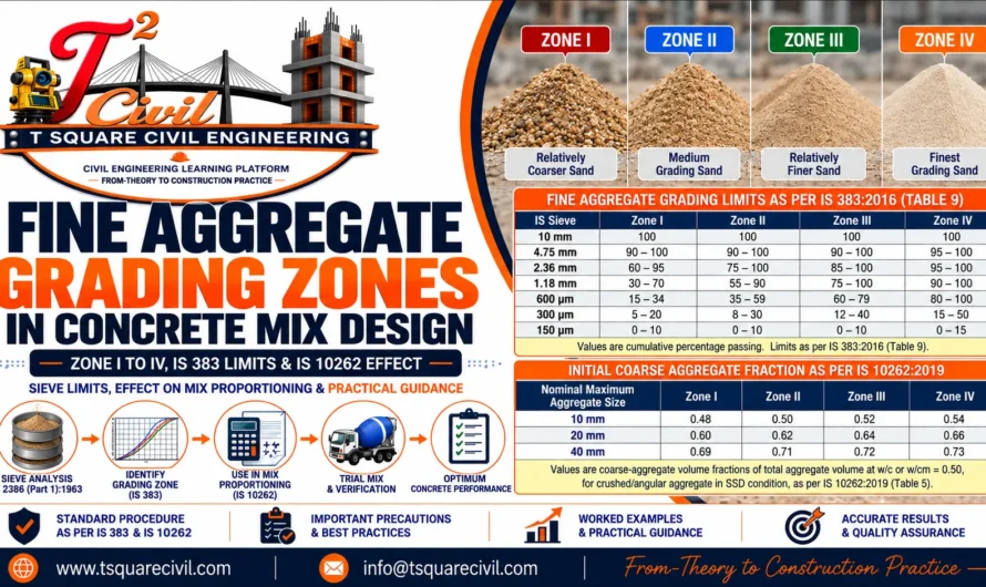 Fine Aggregate Grading Zones in Concrete Mix Design: Zone I to IV, IS 383 Limits & IS 10262 Effect