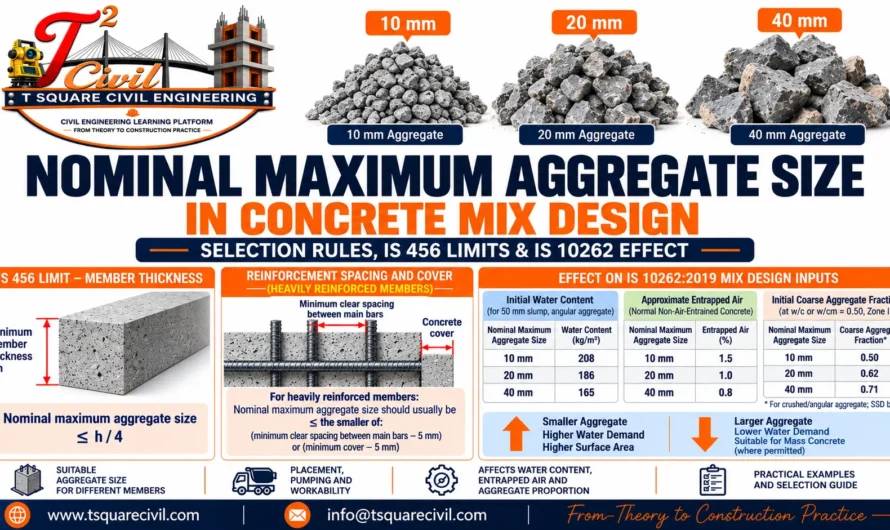 Nominal Maximum Aggregate Size in Concrete Mix Design: Selection Rules, IS 456 Limits & IS 10262 Effect